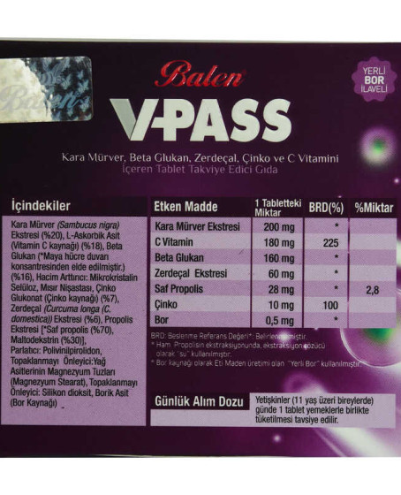 V-Pass Kara Mürverli Zerdeçallı Çinko ve C Vitaminli 1000 Mg X 30 Tablet V-Pass Kara Mürverli Zerdeçallı Çinko ve C Vitaminli 1000 Mg X 30 Tablet