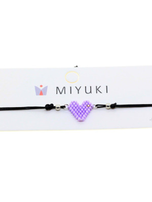Altın Renk Mor Kalp Model Miyuki Bileklik - 2939