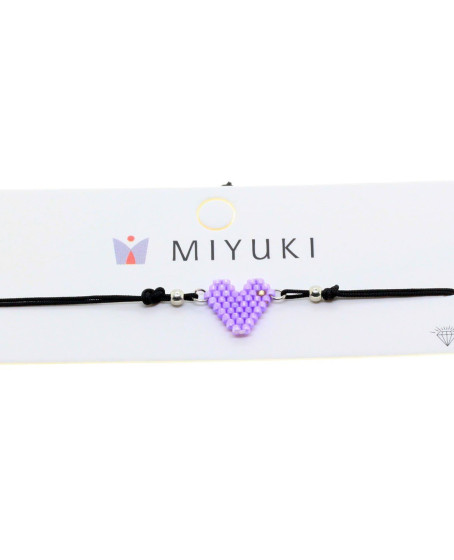 Altın Renk Mor Kalp Model Miyuki Bileklik - 2939