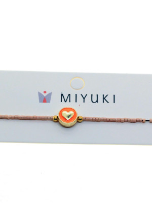 Altın Renk Pembe Mineli Kalp  Model Miyuki Bileklik - 2954