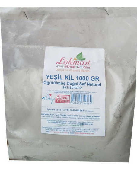 Yeşil Kil Öğütülmüş Doğal Saf Naturel 1000 Gr Paket