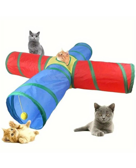 KP 4 Yollu Kedi Tüneli Katlanır Gökkuşağı Kedi Köpek Oyun Tüneli Evcil Hayvan Oyun Tüneli 125 cm