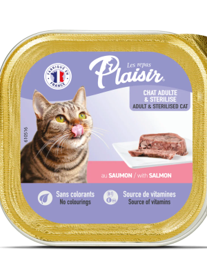 Plaisir Somon Balıklı Pate Kısırlaştırılmış ve Yetişkin Kedi Yaş Maması 100 Gr