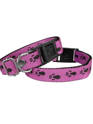 Köpek Tasması Patili Dokuma 2 cm - Min: 30 cm - Max: 50 cm Koyu Pembe