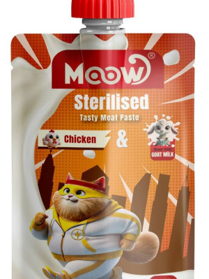 Moow Kısırlaştırılmış Kedi İçin Tavuklu Keçi Sütlü Kedi Et Ezmesi 90 gr