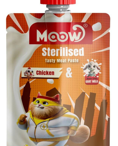 Moow Kısırlaştırılmış Kedi İçin Tavuklu Keçi Sütlü Kedi Et Ezmesi 90 gr