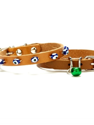 Nazar Boncuklu Kedi Ve Küçük Irk Köpek Tasması 1x14-18 cm Kamel Xsmall