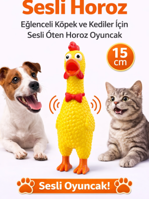 Sesli Horoz Eğlenceli Köpek ve Kediler İçin Sesli Öten Horoz Oyuncak 15 cm