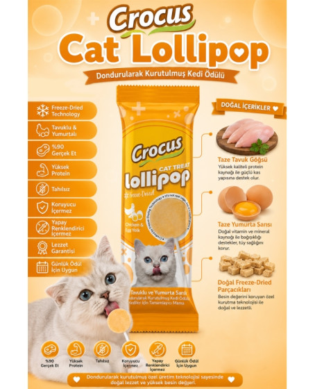 Crocus Tavuklu Ve Yumurta Sarılı Kedi Lolipop 10 lu paket ( 10x1,4 gr ) Crocus Tavuklu Ve Yumurta Sarılı Kedi Lolipop 10 lu paket ( 10x1,4 gr )