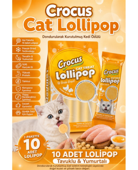 Crocus Tavuklu Ve Yumurta Sarılı Kedi Lolipop 10 lu paket ( 10x1,4 gr ) Crocus Tavuklu Ve Yumurta Sarılı Kedi Lolipop 10 lu paket ( 10x1,4 gr )
