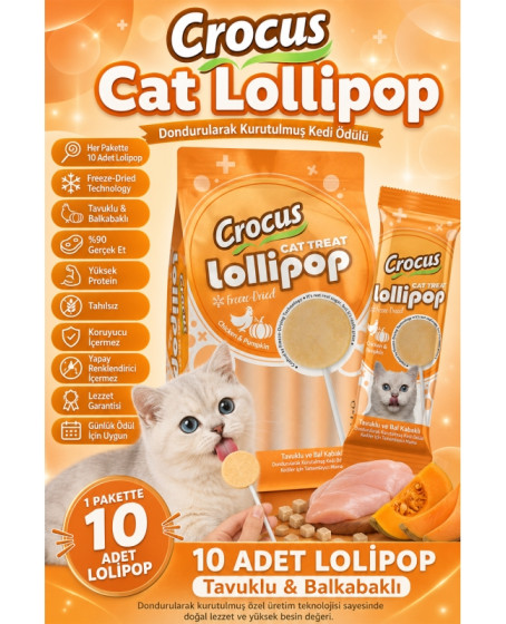 Crocus Tavuklu Ve Bal Kabaklı Kedi Lolipop 10 lu paket ( 10x1,4 gr )