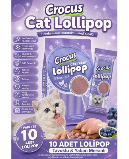 Crocus Tavuklu Ve Yaban Mersinli Kedi Lolipop 10 lu paket ( 10x1,4 gr )