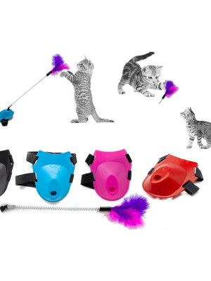 Tüylü Yaylı Kedi Ayak Oltası Kedi Oyuncağı 9 cm-35 cm Mavi
