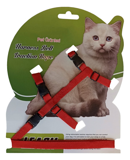 Gezdirme Kayışlı Dokuma Kedi Göğüs Tasma Seti 20*32-120 cm Kırmızı