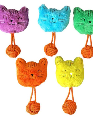 Sesli Peluş İpli Mutlu Kedi Köpek Oyuncağı 26 cm Çeşitli Renklerde