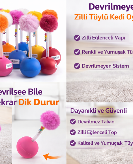 Dev Hacıyatmaz Devrilmeyen Kedi Oyuncağı XXL 33 CM Tüylü Zilli Oyuncak 1 Adet