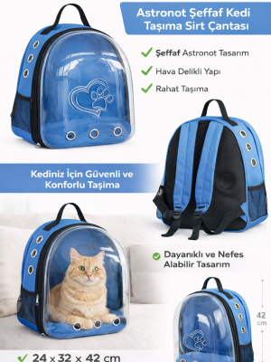 KP Kalpli Patili Astronot Şeffaf Taşıma Sırt Çantası Mavi 24x32x42 cm