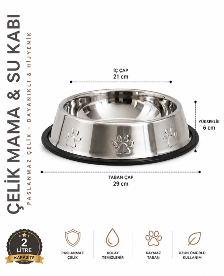 Köpekler İçin Pati Desenli Çelik Mama Su Kabı 30 Cm - 64 Oz - 2 LT Köpekler İçin Pati Desenli Çelik Mama Su Kabı 30 Cm - 64 Oz - 2 LT