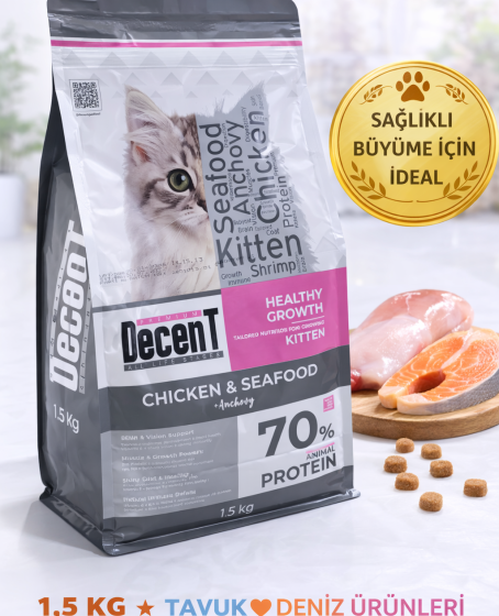 Decent Tavuk & Deniz Ürünlü Yavru Kedi Maması 1,5 Kg