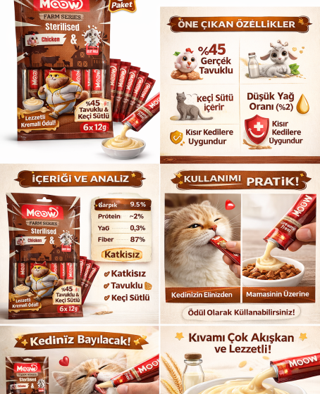 Tavuklu Keçi Sütlü 12gr x 6 Adet Sterilised Kedi Krema Ödülü Tavuklu Keçi Sütlü 12gr x 6 Adet Sterilised Kedi Krema Ödülü