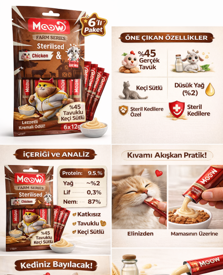 Tavuklu Keçi Sütlü 12gr x 6 Adet Sterilised Kedi Krema Ödülü Tavuklu Keçi Sütlü 12gr x 6 Adet Sterilised Kedi Krema Ödülü