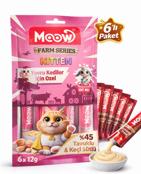 Tavuklu ve Keçi Sütlü Yavru Kedi Krema Ödül Maması 6 x 12 gr