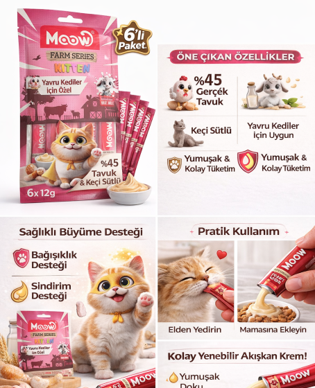 Tavuklu ve Keçi Sütlü Yavru Kedi Krema Ödül Maması 6 x 12 gr