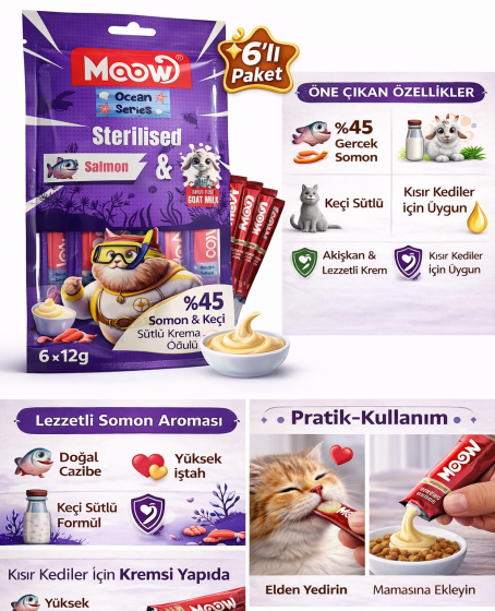 Creamy Somonlu ve Keçi Sütlü Kısırlaştırılmış Sıvı Krema Kedi Ödülü 6x12 gr