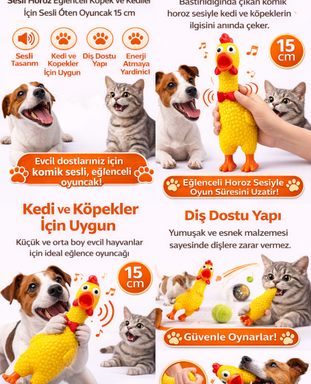 Sesli Horoz Eğlenceli Köpek ve Kediler İçin Sesli Öten Horoz Oyuncak 15 cm Sesli Horoz Eğlenceli Köpek ve Kediler İçin Sesli Öten Horoz Oyuncak 15 cm