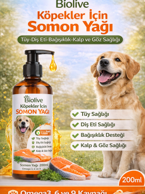 Biolive Köpekler İçin Somon Yağı Tüy-Dış Eti-Bağışıklık-Kalp ve Göz Sağlı 200ml