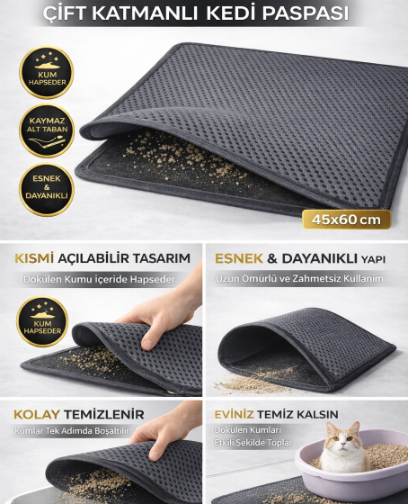 Kedi Elekli Tuvalet Önü Kum Tutucu Paspas 45 cm - 60 cm Gri Kedi Elekli Tuvalet Önü Kum Tutucu Paspas 45 cm - 60 cm Gri