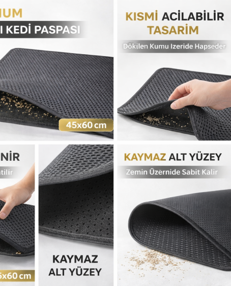 Kedi Elekli Tuvalet Önü Kum Tutucu Paspas 45 cm - 60 cm Gri Kedi Elekli Tuvalet Önü Kum Tutucu Paspas 45 cm - 60 cm Gri