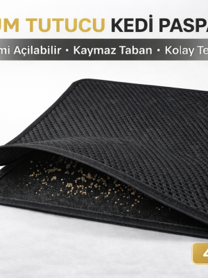 Kedi Elekli Tuvalet Önü Kum Tutucu Paspas  45 cm - 60 cm Siyah