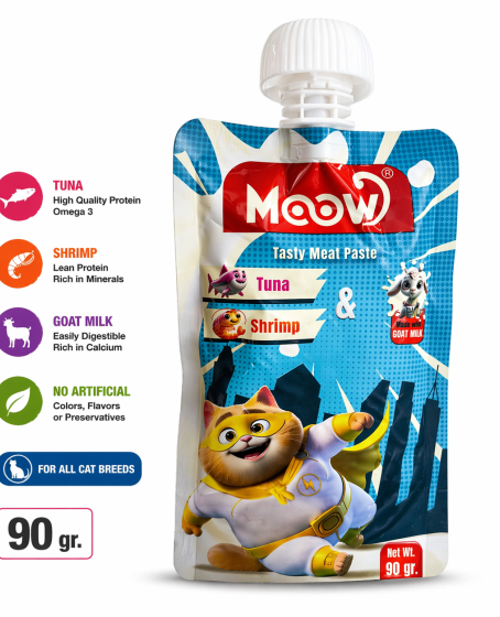Moow Taze Ton Balıklı Karidesli ve Keçi Sütlü Kedi Et Ezmesi 90 gr Moow Taze Ton Balıklı Karidesli ve Keçi Sütlü Kedi Et Ezmesi 90 gr