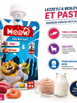 Moow Taze Ton Balıklı Karidesli ve Keçi Sütlü Kedi Et Ezmesi 90 gr