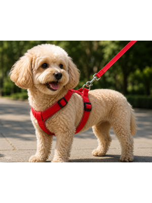 Gezdirme Kayışlı Dokuma Köpek Göğüs Tasma Seti 32*47-110 cm Kırmızı