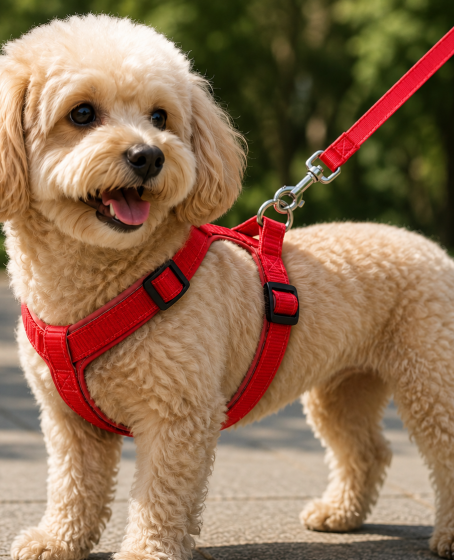 Gezdirme Kayışlı Dokuma Köpek Göğüs Tasma Seti 32*47-110 cm Kırmızı