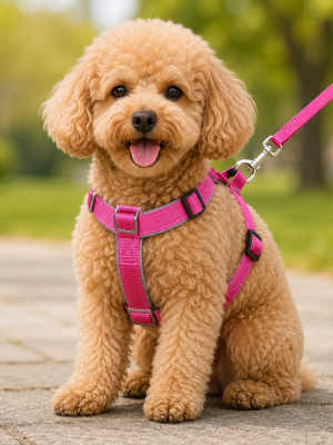 Gezdirme Kayışlı Dokuma Köpek Göğüs Tasma Seti 32*47-110 cm Pembe