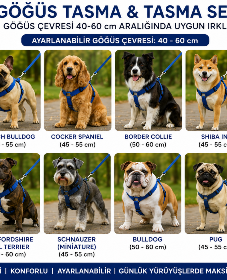 Gezdirme Kayışlı Dokuma Köpek Göğüs Tasma Seti 40*60-110 cm Mavi Gezdirme Kayışlı Dokuma Köpek Göğüs Tasma Seti 40*60-110 cm Mavi