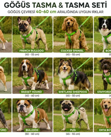 Gezdirme Kayışlı Dokuma Köpek Göğüs Tasma Seti 40*60-110 cm Neon Yeşil Gezdirme Kayışlı Dokuma Köpek Göğüs Tasma Seti 40*60-110 cm Neon Yeşil
