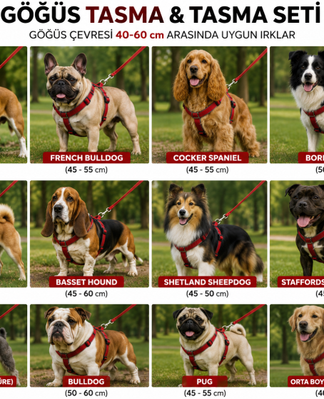 Gezdirme Kayışlı Dokuma Köpek Göğüs Tasma Seti 40*60-110 cm Kırmızı Gezdirme Kayışlı Dokuma Köpek Göğüs Tasma Seti 40*60-110 cm Kırmızı