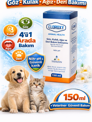 Cloroxy Kedi Köpek Göz Kulak Ağız ve Deri Bakım Solüsyonu 150 ml – Antiseptik Bakım Solüsyonu