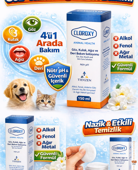 Cloroxy Kedi Köpek Göz Kulak Ağız ve Deri Bakım Solüsyonu 150 ml – Antiseptik Bakım Solüsyonu