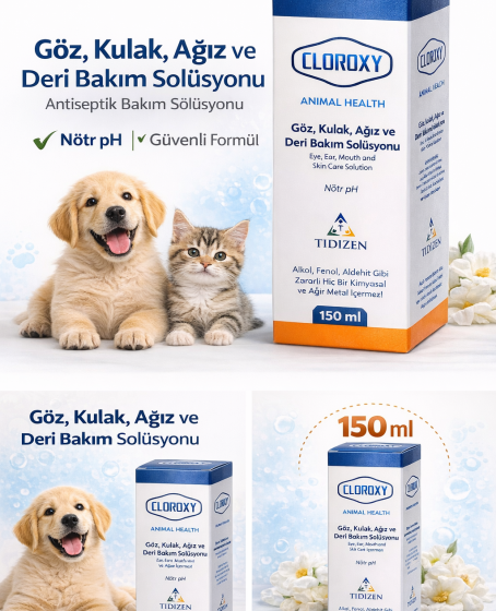 Cloroxy Kedi Köpek Göz Kulak Ağız ve Deri Bakım Solüsyonu 150 ml – Antiseptik Bakım Solüsyonu