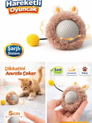 KP Şarjlı Hareketli Peluş Kedi Oyuncağı Kuyruklu 5 cm – İnteraktif Titreşimli Hareketli Top