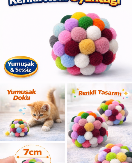 Renkli Ponpon Kedi Oyuncak Topu 7 cm ( 2 Adet ) – Yumuşak Sessiz Kedi Oyun Topu Renkli Ponpon Kedi Oyuncak Topu 7 cm ( 2 Adet ) – Yumuşak Sessiz Kedi Oyun Topu