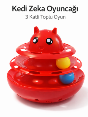 Hacıyatmaz Kedi Oyuncağı 3 Katlı Toplu Zeka Oyuncağı 20x21 cm – Devrilmez Interaktif Mama Oyuncağı