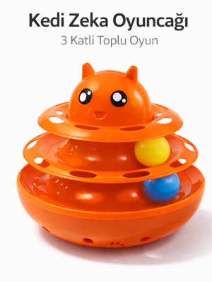 Hacıyatmaz Kedi Oyuncağı 3 Katlı Toplu Zeka Oyuncağı 20x21 cm – Devrilmez Interaktif Mama Oyuncağı