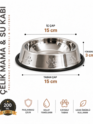 Karamelpet  Pati Desenli Çelik Mama ve Su Kabı 6 Oz 200 ml 15 cm