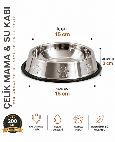 Karamelpet Pati Desenli Çelik Mama ve Su Kabı 6 Oz 200 ml 15 cm Karamelpet Pati Desenli Çelik Mama ve Su Kabı 6 Oz 200 ml 15 cm